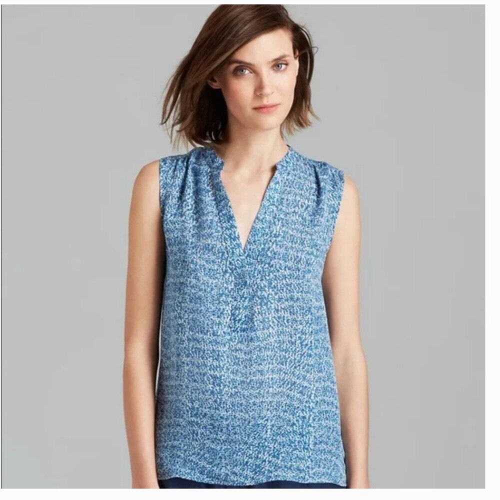 Vince Silk Blue Patterned Tank Blouse- Medium